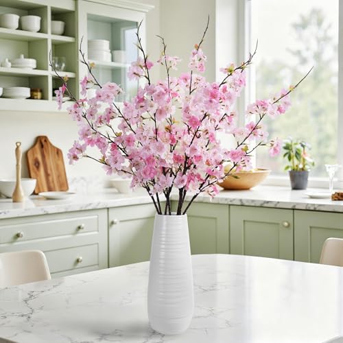 Artificial Cherry Blossom Branches 27.6In Silk Cherry Blossom Branches Long Stem Artificial Flowers for Tall Vase, for Home Decor, Weddings Decor, Parties & Festival Gifts 8PCS ，Pinkish White - color: 8pcs Pinkish White
