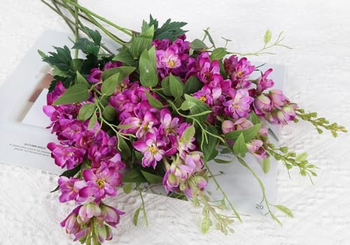 Fuschia Pink Flowers Artificial Delphinium Combo Clematis Greenery Silk Flowers 8pcs Long Stem Hot Pink Flowers for Tall Vase Artificial Snapdragon Flowers for Vases for Decoration (Fuschia) - color: Fuschia