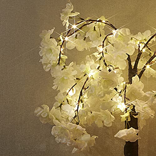 Hairui Lighted White Cherry Blossom Tree Battery Operated 18IN 40 Warm White LED Artifical Bonsai Tree with Timer USB Plug for Wedding Birthday Party Christmas Home Decoration - color: 40l-white