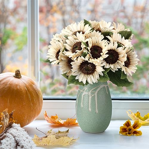 Hotop 24 Pcs White Artificial Sunflowers Realistic Fake Sunflowers Bulk Silk Faux Sunflower Decorations Vintage Farmhouse Flowers Bouquet with Long Stem for Fall Autumn Wedding Party Home Centerpieces