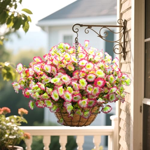 Grunyia Artificial Morning Glory Flowers - UV Resistant Pink Faux Silk Plastic Fake Flower Bundles for Outdoor Indoor Porch Patio Planter Window Box Garden Home Decor - color: Pink