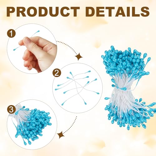 PATIKIL 3mm Double Heads Flower Stamen, 150 Pcs Artificial Flower Stamen Pistil Matt Pearl Floral Stamen for DIY Christmas Card Wedding Decoration, Blue - color: Blue