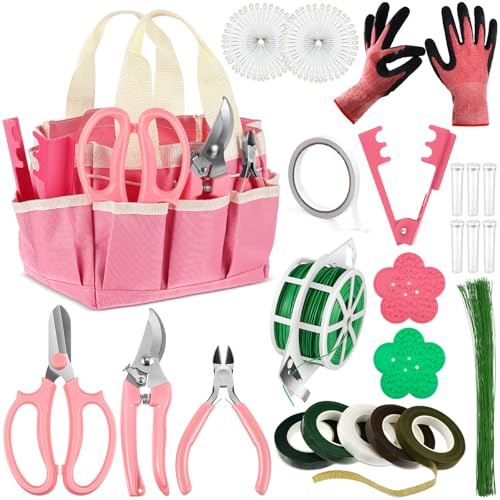 207 Pcs Flower Arrangement Supplies Florist Garden Tool Gift Kit for Women Include Pink Tool Bag Thorn Remover Rose Stripper Outdoor Hand Tools Stem Pruning Shear Gloves Stem Wire Etc Wedding DIY Kit - color: Pink