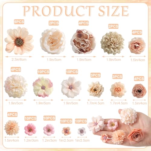 rongflower Faux Flower Heads Mini Champagne Artificial Flower Heads Fake Peony Daisy Rose Flowers Multicolor Small Silk Daisy Flower Heads for Craft Garland Wedding Party DIY Home Decoration,2-4 cm - color: Champagne