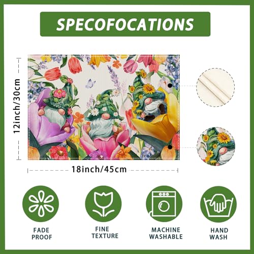 XCHI Tulips Gnomes Flowers Spring Placemats Set of 4 Summer Table Mats for Party Home Kitchen Dining Table Decorations 12x18 Inch - size: Set of 4 (12x18 Inch)