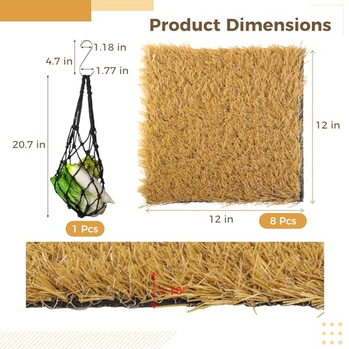 8 Pcs Chicken Nesting Box Pads, Washable Artificial Grass Mats with Feeding String Bag, Reusable Fake Turf Beddings, Indoor & Outdoor Green Rugs for Chicken Coops, 12x12 Inches