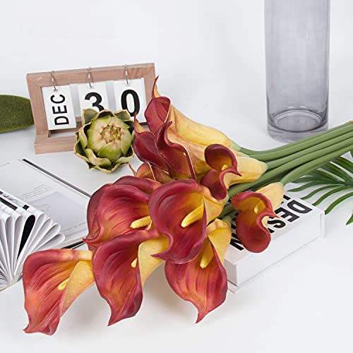 10pcs Calla Lilies Artificial Flower,26'' Long Stem Artificial Calla Lily Flowers,Realistic Arum Lilies for Wedding Bridal Bouquet Home Decor Centerpiece,Dark Red - color: Dark Red