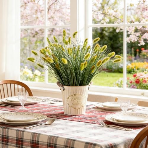 24 inches Extra Lush Artificial Reed Grass (6pcs), Luxury Fake Plants with 13 Heads Dogtail Flower, Luxury Faux Greenery with Dogtail for Garden Porch and Home Decor (Green-13) - color: Green-13, size: 24 inches