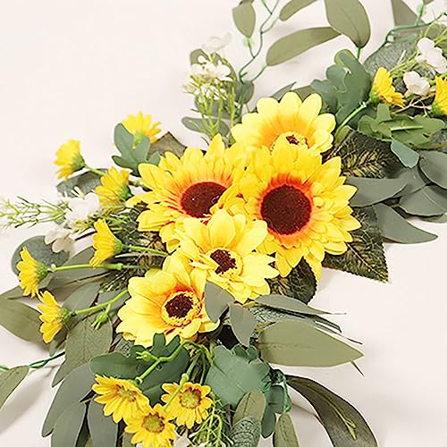 GOLDY&WENDY Yellow Sunflowers Decor Flower Swag (Pack of 2) for Wedding Welcome Sign Wedding Arch Wall Front Door Artificial Floral Decor - color: C2-sunflower