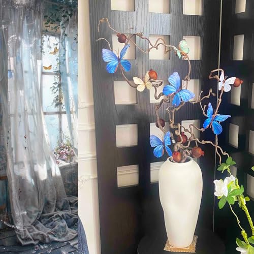 Artificial Butterfly, 3D Artificial Butterfly Clips,Silk Floral Butterflies, Suitable for Home Decoration, Flower Arrangement and Foil The Festive Atmosphere (8 Pcs) - color: Blue -8 Pcs