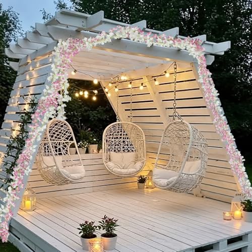 2 Pcs Artificial Bougainvillea Flowers Garland Fake Silk Bougainvilleas Vines Trailing Faux Hanging Flowers Plants Bougainvillea Artificial for Porch Wedding Arch Spring Summer Decor Pink White - color: Pink, White