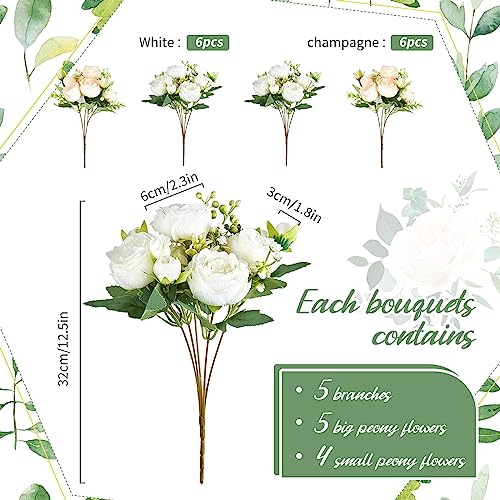 Jexine Artificial Peonies Flowers Bouquet Silk Faux Peony Fake Peonies Artificial Flowers Bouquets for Vase Floral Arrangements Wedding Home Table Decoration(White, Champagne,12 Bundles) - color: White, Champagne