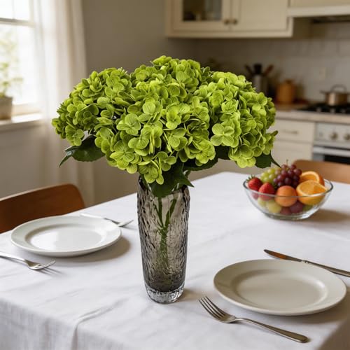 3Pcs 21in Hydrangea Artificial Flowers, Latex Real Touch Hydrangeas Bouquets, Lifelike Large Fake Artificial Flowers for Home Office Wedding Party Arrangements Decor (Green) - color: Green