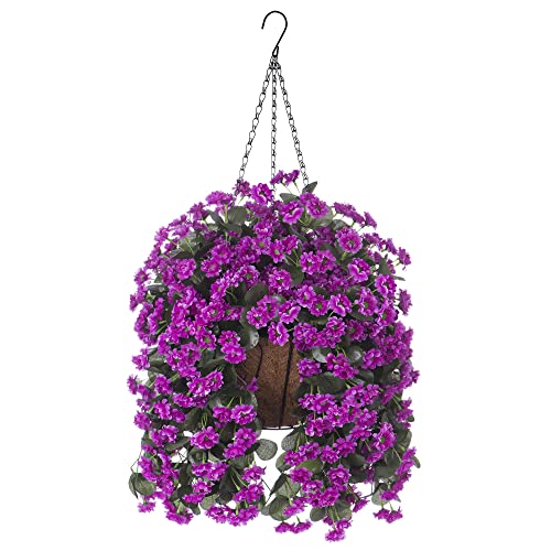 INXUGAO Hanging Baskets Artificial Flowers for Outdoor Interior Decor, Artificial Daisies Flowers Shrubs Plants with Baskets for Home Porch Garden Patio Patio Spring Summer Decor(Violet) - color: A-violet