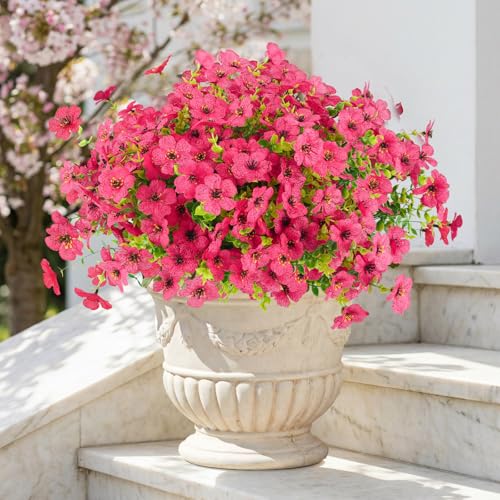 ATTGREAT Artificial Flowers Outdoors Faux Plants UV Resistant Fake Flowers Daisy 12 Bundles Plastic Greenery Plnats Outside for Garden Planter Patio Porch Spring Summer Home Home Decor, Rose Red - color: Rose Red, size: 12PCS