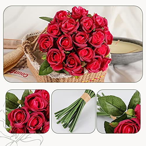 ZMZQ&flw 2 Bouquet Artificial Flowers 36 Heads Silk Red Roses Fake Flowers Single Stem for Outdoor Bridal Wedding - color: Red 36pcs