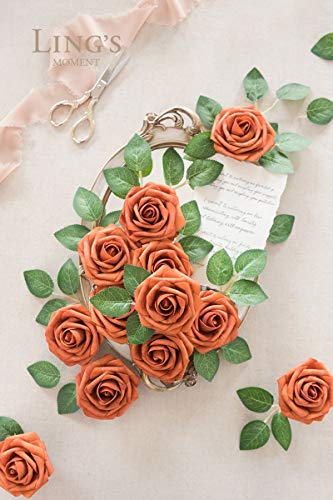 Ling's Moment Artificial Rose Flowers 50pcs Foam Roses w/Stem for DIY Wedding Bouquets Centerpieces Bridal Shower Party Home Decorations (Regular 3/50pcs'') - color: Or- Burnt Orange, size: 50Pcs