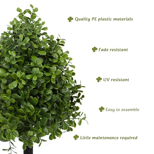 Bdor 22" Artificial Boxwood Topiary Bushes Ball Trees, Outdoor Artificial Plant Set of 2 with Ground Stakes, UV Resistant Simulated Evergreen Fake Boxwood Shrub for Indoor/Outdoor Lawns, Garden Decor - style: Boxwood