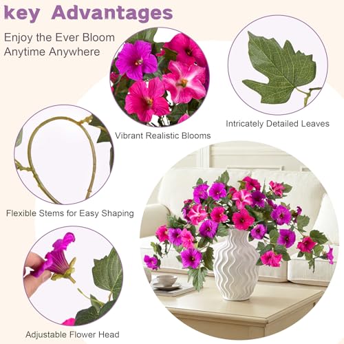 Artificial Fake Flowers for Outdoor Spring Decoration, 2PCS Faux Silk Petunias No Fade UV Resistant Flowers for Outside Garden Porch Yard Balcony Patio Realistic Indoor Decor(Fuchsia) - color: B-fuchsia Purple