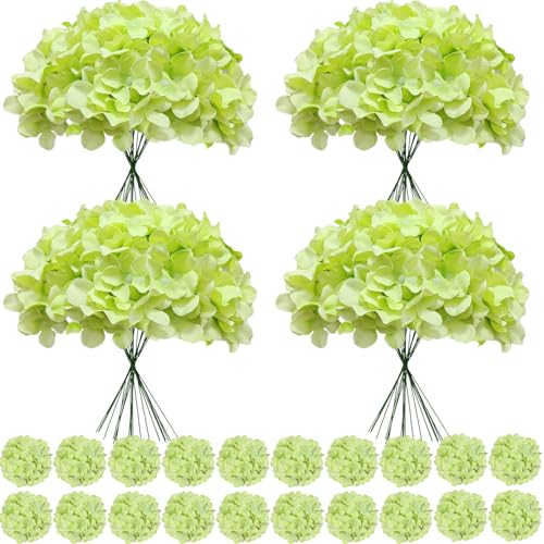 100 Pcs Faux Green Hydrangea Artificial Flowers Bulk, Fake Silk Hydrangea Flowers Heads with Stems for Wedding Decorations Garden Party Baby Shower Porch Home Decor Table Centerpieces - color: Green, size: 100 Pcs