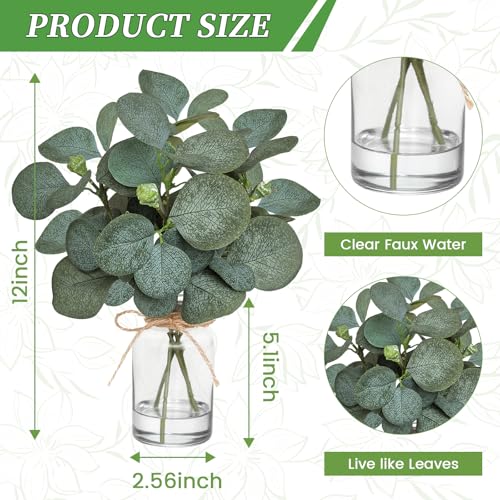 12" Fake Eucalyptus Stems in Vase with Faux Water,Artificial Plants Leaves for Shelf Desk Bathroom Farmhouse Room Coffee Table Home Decor (Eucalyptus-Fruit) - color: Eucalyptus-fruit