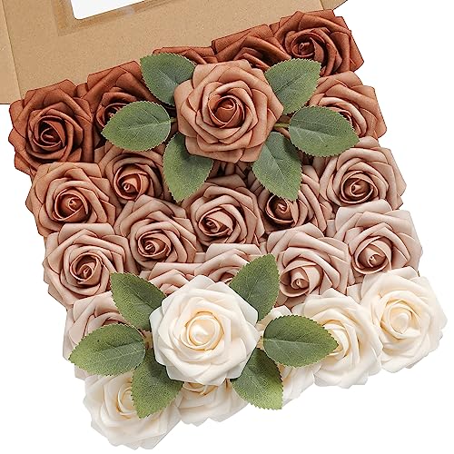 Rose Artificial Flowers 25pcs Dusty Rose Ombre Colors Foam Fake Roses with Stems for DIY Wedding Bouquets Bridal Shower Centerpieces Party Tables Home Decorations - color: Dusty Roses
