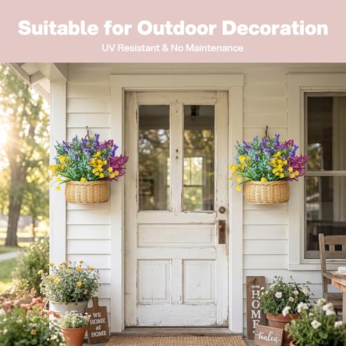 TQRR 14Pcs Artificial Flowers for Outdoor, UV Resistant Fake Silk Flowers, Faux Plastic Plants for Spring Summer Yard, Porch, Hanging Planter,Window, Home Decoration (14)