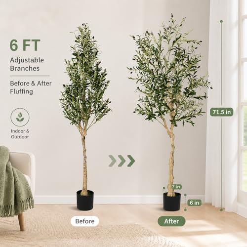 6FT Artificial Olive Tree with Lifelike Fruits for Indoor Outdoor Décor - size: 6ft