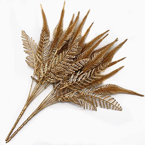 CATTREE Artificial Plants for Christmas, Plastic Grass Faux Shrubs Fake Leaves Simulation Setaria Bushes Home Indoor Outdoor Garden Wedding Festival Decoration Hall Table Planter Filler – Gold 2 Pack - color: Gold Tail Grass -2 Pcs
