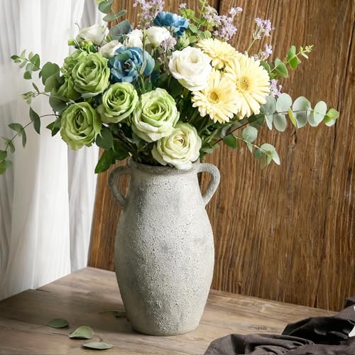 Ceramic Rustic Vase with Handle,11.3 inch Vintage Vase for Home Decor - Tall Farmhouse Flower Vase with 2 Handles, Living Room Entryway Table Centerpiece Decor - color: 102-3-11.3in