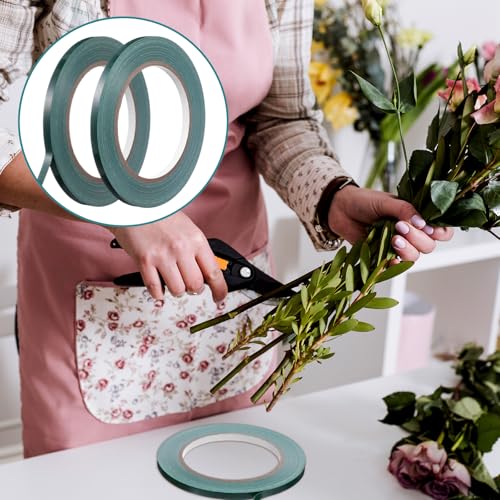 2Rolls Green Floral Tape 1/4 Inch Wide Strong Adhesion Flower Tape Waterproof Floral Tapes for Bouquet Stem Wrapping and Art Crafts(98ft/Roll)