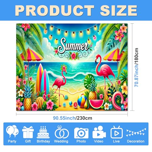 BlissYard Summer Beach Backdrop 8x6ft Flamingo Tropical Party Ocean Seaside Photo Booth Background for Birthday Pool Party Luau Event Coastal Decoration Indoor Outdoor Wall Banner - color: Summer Beach#04