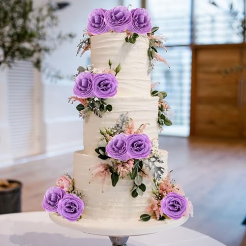 30PCS Purple Glitter Roses Artificial Flowers Fake Roses with Stems for Wedding Bouquet Party Christmas Home Decor(Purple) - color: Purple