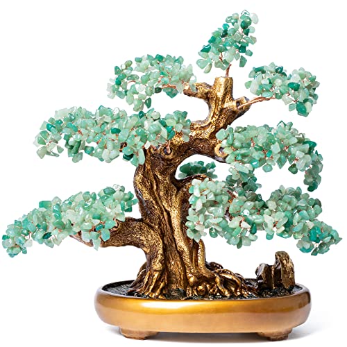 Green Aventurine Gemstone Crystal Bonsai Tree of Life Large Feng Shui Money Chakra Tree for Luck and Wealth Desk Decoration(1,251 Gem Count) - color: Green Aventurine