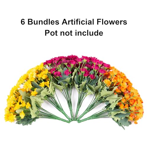 Daisy Artificial Flowers for Outdoors Decoration, 6 Bundles Fake Flowers Bouquet Silk Flowers for Outside Look Real UV Resistant Faux Flowers Plant for Planter Front Door Porch Patio Garden Home, Mix - color: Mixed Colors