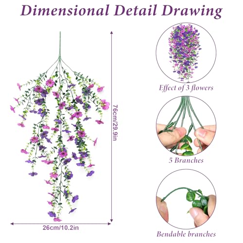 Betylifoy 4PCS Artificial Hanging Flowers Fake Hanging Plants for Outdoors UV Resistant Faux Silk Orchid Flowers Greenery Long Trailing Vines for Indoor Outside Garden Porch Decor (Light&Dark Purple) - color: Light&dark Purple