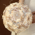 Handmade Wedding Flowers Bouquet Round Holding Bridal Bouquet Artificial Satin Roses Bunch for Bride Bridesmaid Wedding Quinceanera - color: Cream & Camel, size: Medium (Dia. 8.7"/22cm)