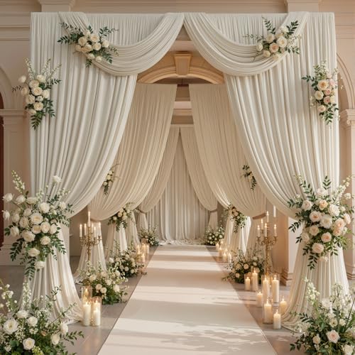 40ftx10ft Wrinkle Free Beige Backdrop Curtains for Parties, 8 Panels 5x10ft Silky Polyester Photo Backdrop Drapes Back Drop Cloth Drapery for Wedding Birthday Photography Background - color: Beige, size: 40ftx10ft