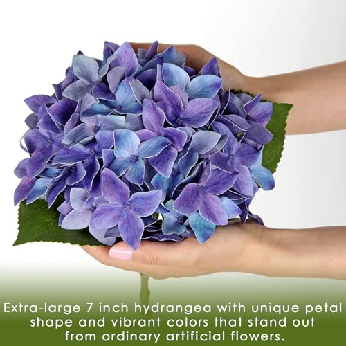 Artificial Hydrangea Flowers Real Touch Faux Hydrangeas Flower 7 Inch Large Hydrangea Heads with Unique Petal Shape, 23.6" Long Blue Hydrangeas Stems for Vase Wedding Home Table Centerpiece Decor - color: Deluge