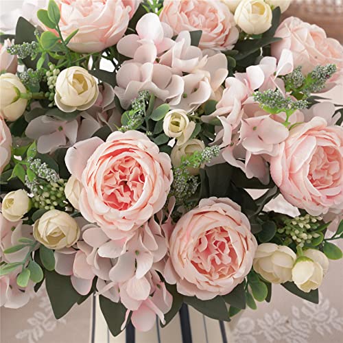 4 Bunches Artificial Flowers Pink Peonies for Decoration Silk Flowers Fake Roses Arrangements Plastic Table Centerpiece Faux Flores for Home Vase Living Room Decor - color: Peach Pink