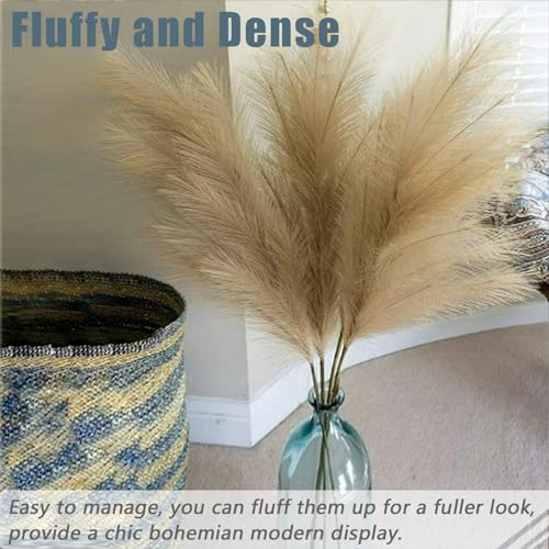 38" 10 Stems Faux Pampas Grass Decor - Tall Pampas Grass for Floor Vase Fluffy Artificial Pampas Grass for Boho Home Wedding Mothers Day Decoration（Brown） - color: A-brown