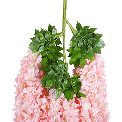 U'Artlines 24 Pack(Total 43.2 Feet) Artificial Fake Wisteria Vine Rattan Hanging Garland Silk Flowers String Home Party Wedding Decor (24, Light Pink) - color: Light Pink