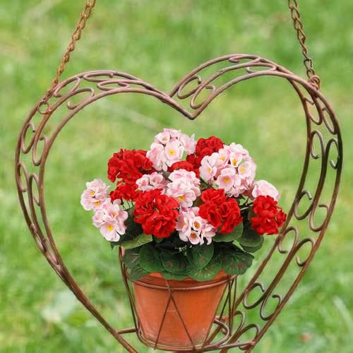 CISDUEO 4 Pcs Artificial Geranium Flowers for Outdoors Silk Flowers Outside Red Hot Pink Faux Flowers Geraniums for Outdoor Decor Indoor Garden Patio Grave Cemetary Table Centerpiece - color: Red, Pink