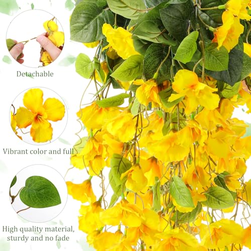 XunYee 8 Pcs Artificial Hibiscus Flowers for Outdoors Spring Summer Decor Fake Hanging Flowers Plants Uv-Resistant Faux Hibiscus Flower for Outside Porch Patio Front Door (Yellow) - color: Yellow