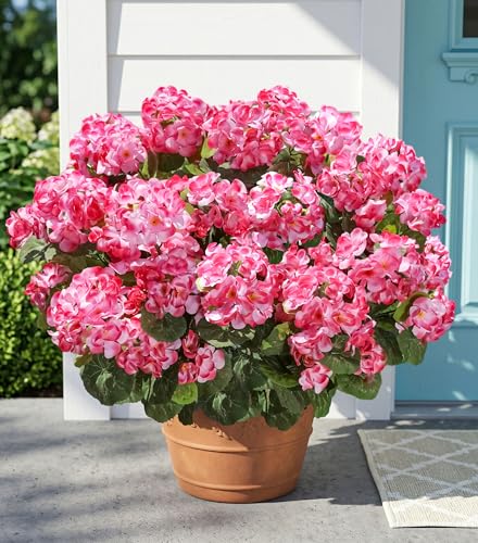 Fake Geraniums Artificial Flowers for Outdoors Outside, 6 Bundles Pink Silk Geraniums Fake Flowers Plants UV Resistant Realistic Faux Flowers for Outdoor Planters Garden Balcony Yard Porch Indoor - color: Pink