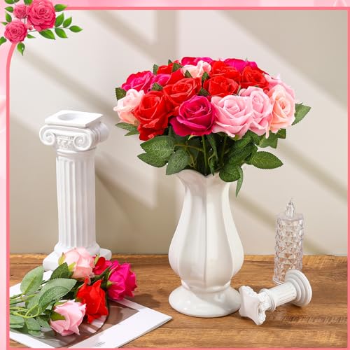 36 Pcs Mixed Pink Red Artificial Roses with Long Stems, Fake Silk Rose Artificial Flowers Bulk for Bridal Wedding Bouquet Centerpiece Ball Arrangement Party Decor - color: Mixed Pink, Red