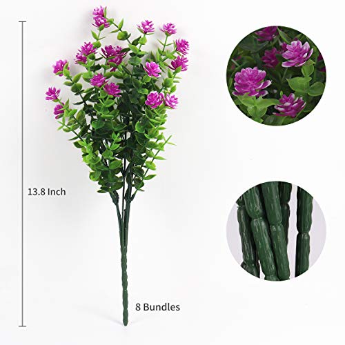 RECUTMS 8 Bundles Artificial Flowers Outdoor UV Resistant Plants Fake Greenery Foliage Shrubs for Indoor Outside Hanging Plants No Fade Faux Plastic Plants Garden Porch Window Box Décor (Fuchsia) - color: Fuchsia, size: 8 Pcs