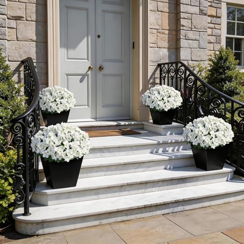 16 Bundles Artificial Flowers for Front Door, Fake Silk Azalea Bouquet Silk Flowers for Outside UV Resistant Realistic Faux Plants for Planter Farmhouse Patio Garden Walkways Home Decor (White) - color: White