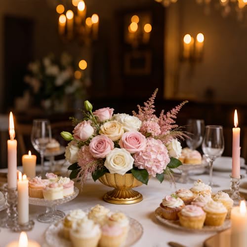 Gold Metal Urn Vases Set - 3.7 Inch Small Pedestal Flower Pot for Wedding Centerpieces, Table Decor, Floral Arrangements, Anniversary Party, Home Decoration (2, Gold-3.7"×7.3")