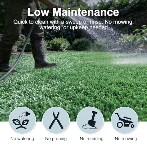 12ft x 12ft Outdoor Artificial Grass Rug, Turf Carpet with 15mm Pile Height for Large Area Coverage, Durable Grass Mat for Patio, Garden, Deck & Poolside, Fast Drainage, Low Maintenance - size: 12 x 12 FT